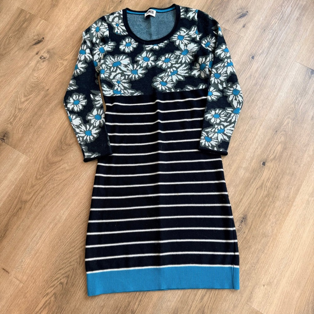 SONIA BY SONIA RYKIEL Black Floral Stripe Knit‎ Sweater Dress